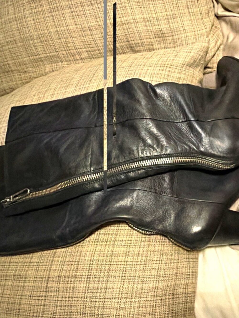 ALDO Black Leather Knee High Boots Block Heel Full Zip Round Toe Women 8